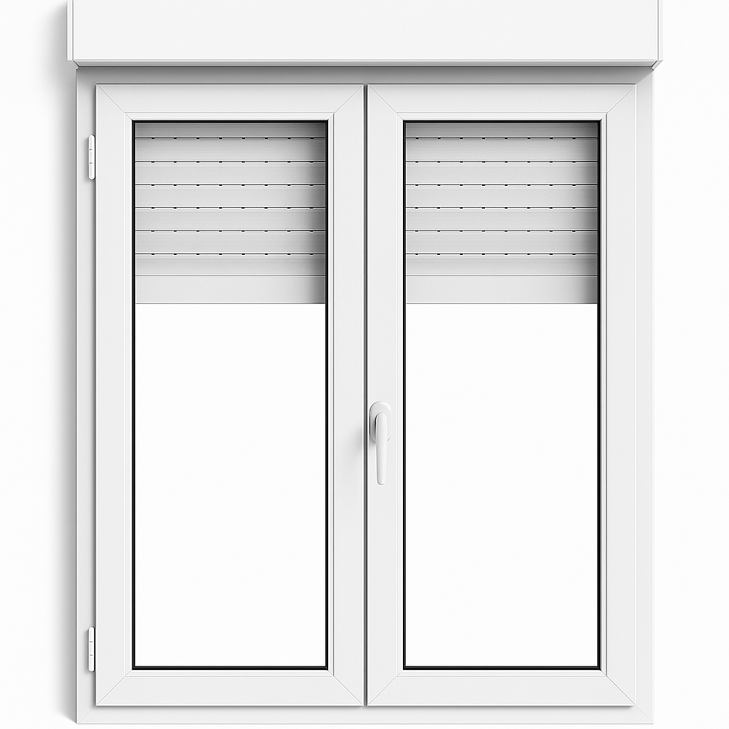 White PVC Tilt-and-Turn Window with 2 Leaves and Blinds ↔️ 1000 x 1355 ↕️