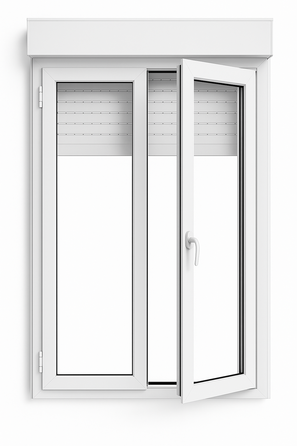 White PVC Tilt-and-Turn Window with 2 Leaves and Blinds ↔️ 1000 x 1355 ↕️