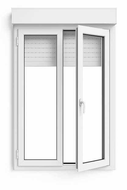 White PVC Tilt-and-Turn Window with 2 Leaves and Blinds ↔️ 1000 x 1355 ↕️